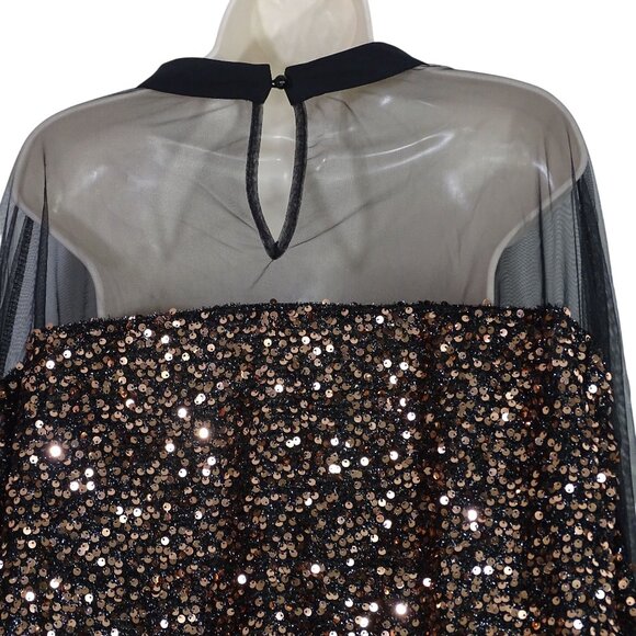 Shein Curve Black Sequin Sheer Mesh Blouse Long Sleeve 3XL US 18 Keyhole Back - Picture 5 of 11